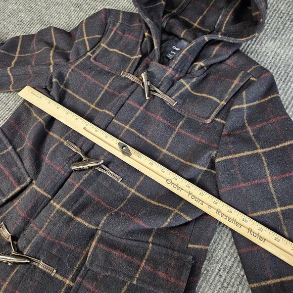 Gap Duffle Coat Womens Small Navy Windowpane Toggle Hooded Wool Blend Fall 2012 - Picture 4 of 13
